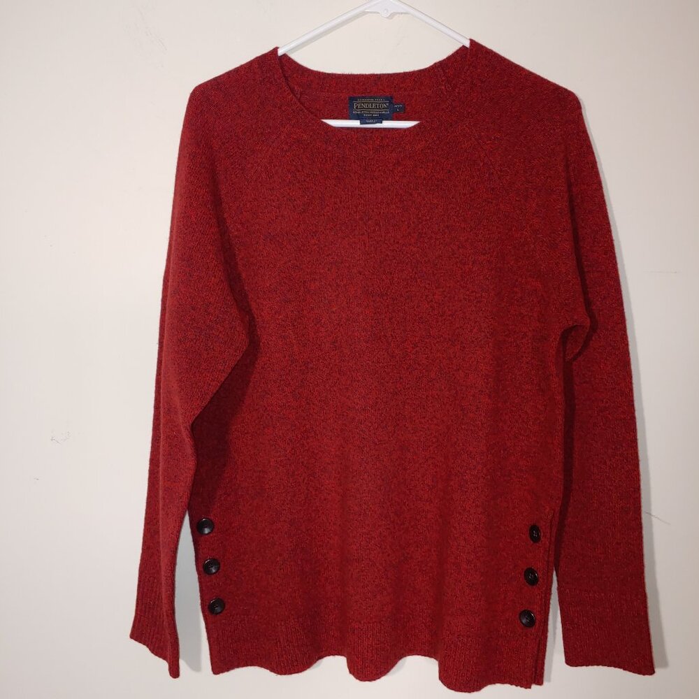 Pendelton 100% Lambs Wool Crew Neck Knit Sweater Size L Petite Marled Dark Red